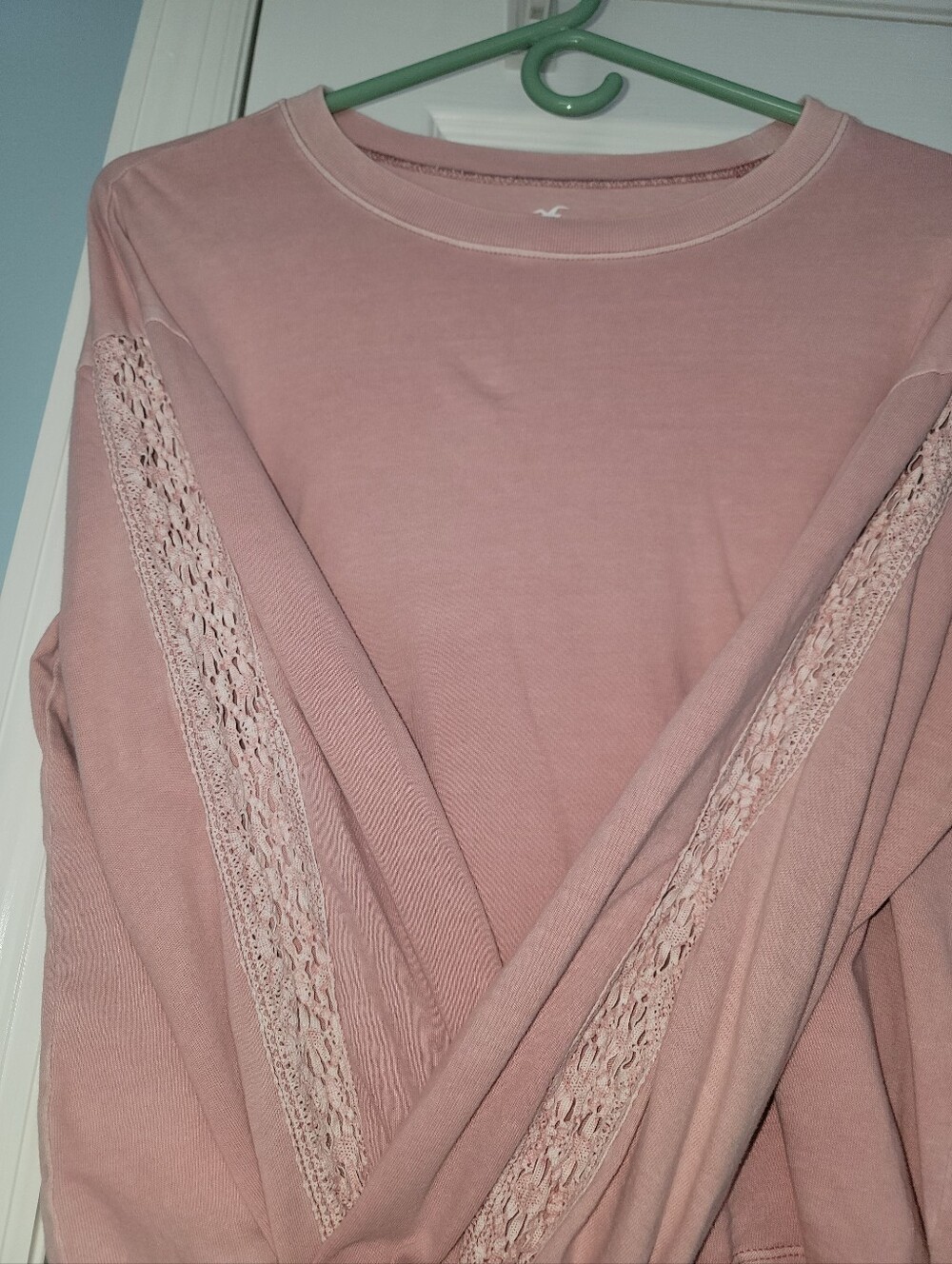 Hollister Blush Pink Long Sleeve Crochet Sleeve Top XS